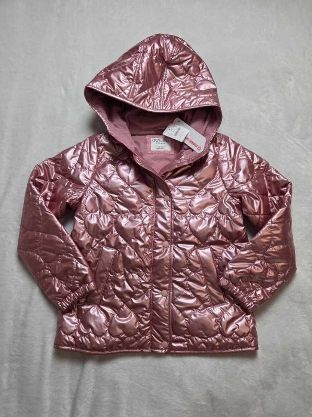 New girl's L (10-11) Crewcuts J.Crew Pippa metallic quilted hearts pink jacket